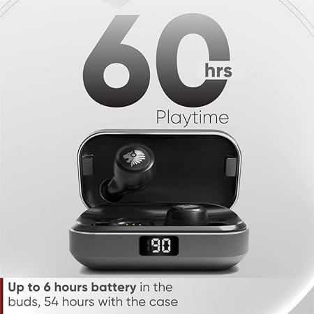 One Roar Denx45 Aluminium Alloy Bluetooth Truly Wireless in Ear Earbuds with Mic HD Dual, 60H Playtime (Dark Silver)