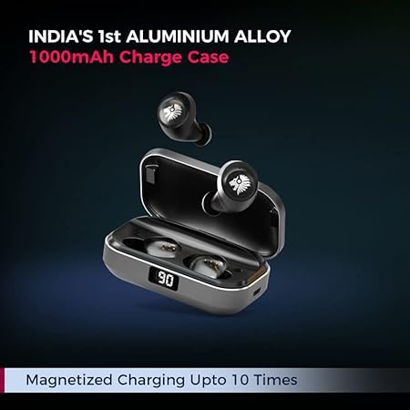 One Roar Denx45 Aluminium Alloy Bluetooth Truly Wireless in Ear Earbuds with Mic HD Dual, 60H Playtime (Dark Silver)
