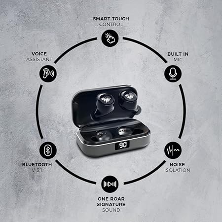 One Roar Denx45 Aluminium Alloy Bluetooth Truly Wireless in Ear Earbuds with Mic HD Dual, 60H Playtime (Dark Silver)