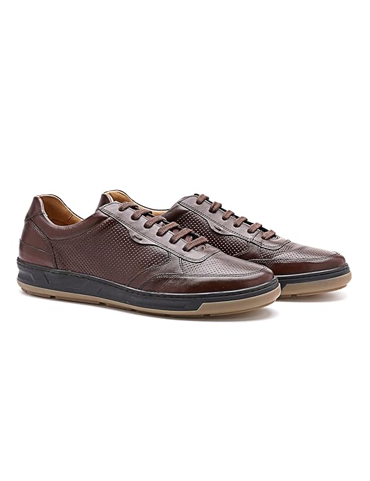 Symbol Premium Mens Smart Casual Lifestyle Leather Sneakers (Brown)