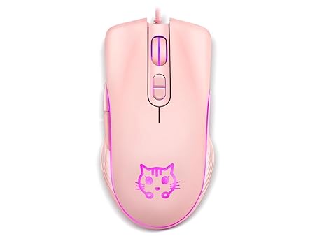 CORN Gaming Wired USB Mouse, 2400DPI 4 Adjustable Levels, Ergonomic Slient Mouse for PC/Desktop/Laptop - Pink Cat