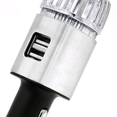 QAWACHH® 2-in-1 Car Air Purifier & Dual USB Car Charger with USB Cable(Metallic Silver)