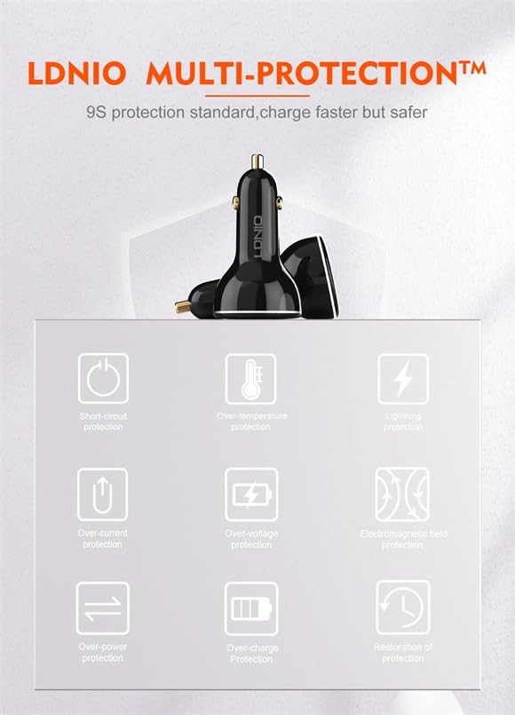 LDNIO C102 3 in 1 car Quick Charge 130W Laptop Mobile Cell Phone 100W 30W qc3.0 Dual pd Type c high Power 3 Ports car Charger