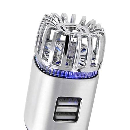 QAWACHH® 2-in-1 Car Air Purifier & Dual USB Car Charger with USB Cable(Metallic Silver)
