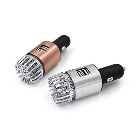 QAWACHH® 2-in-1 Car Air Purifier & Dual USB Car Charger with USB Cable(Metallic Silver)