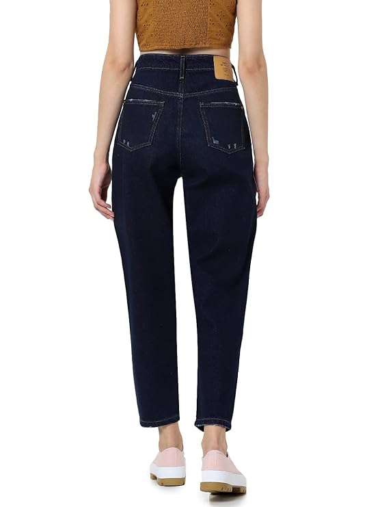 ONLY Women's Mom Fit High Rise Distressed Jeans