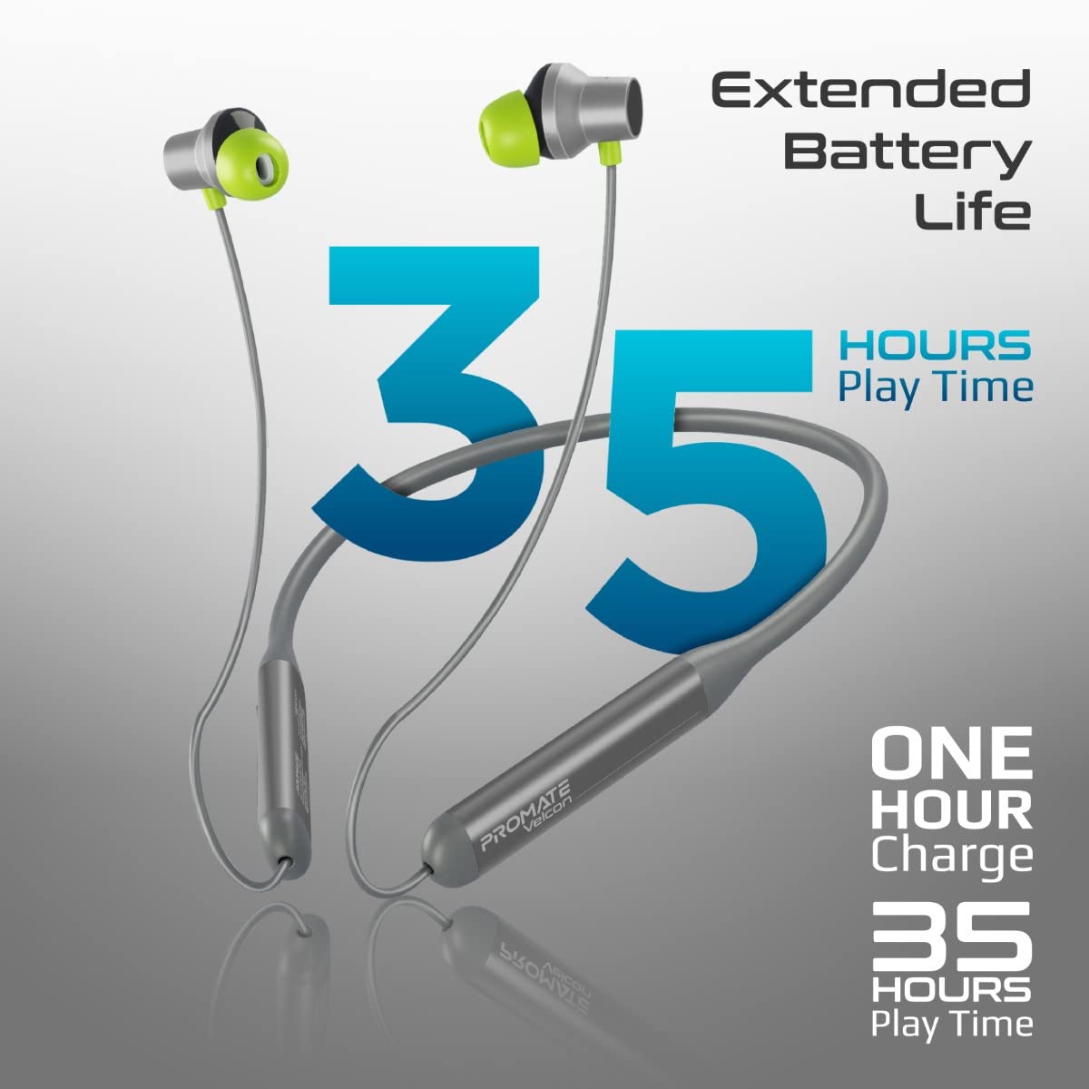 Promate Velcon Wireless Neckband in Ear Earphones, Hd Active Noise Cancelling Bluetooth Earphones with Anti-Slip Neckband (4 color options)