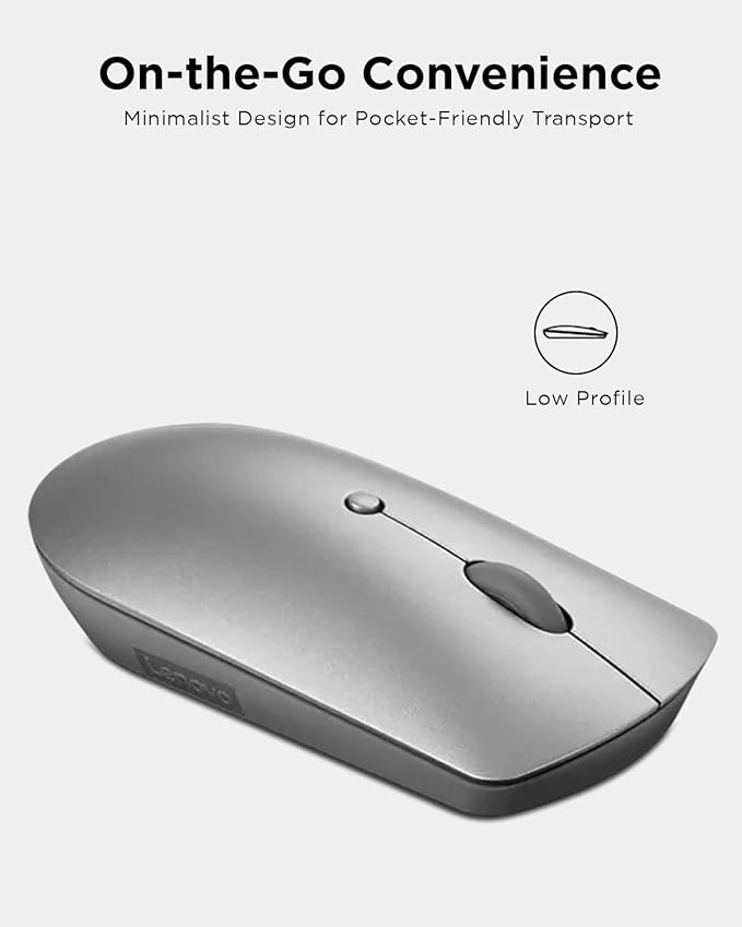 Lenovo 600 Bluetooth 5.0 Silent Mouse: Compact, Portable, Dongle-Free Multi-Device connectivity up to 2 Devices with Microsoft Swift Pair | Adjustable 2400 DPI | 12 Month Battery Life