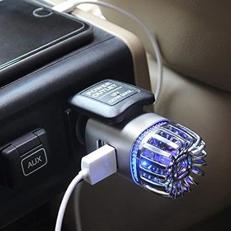 QAWACHH® 2-in-1 Car Air Purifier & Dual USB Car Charger with USB Cable(Metallic Silver)