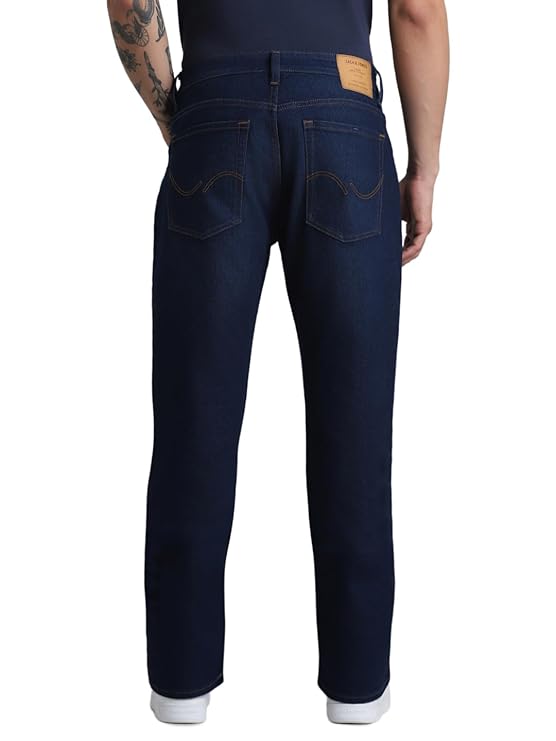 JACK & JONES Men's Black Dark Shaded Bootcut Cotton Jeans