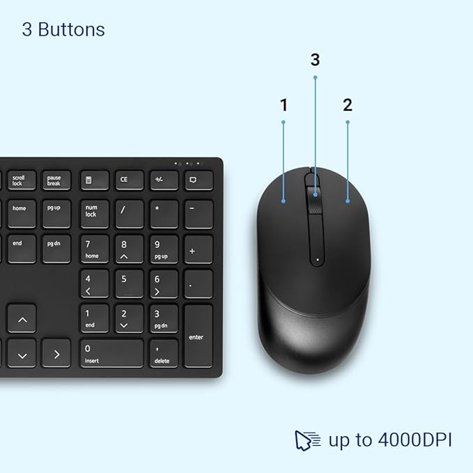 Dell KM5221W Wireless Combo - RF 2.4GHz Wireless Keyboard with 12 Programmable Keys and 3 Button Optical Mouse, Spill-Resistant Keys,
