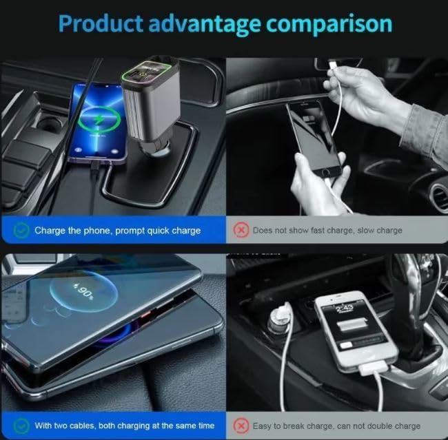 PROODOS Retractable Car Charger with Starlight Projection on Car Roof | Car Accessories Super Fast Car Charger 4 in 1