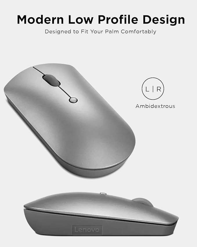 Lenovo 600 Bluetooth 5.0 Silent Mouse: Compact, Portable, Dongle-Free Multi-Device connectivity up to 2 Devices with Microsoft Swift Pair | Adjustable 2400 DPI | 12 Month Battery Life