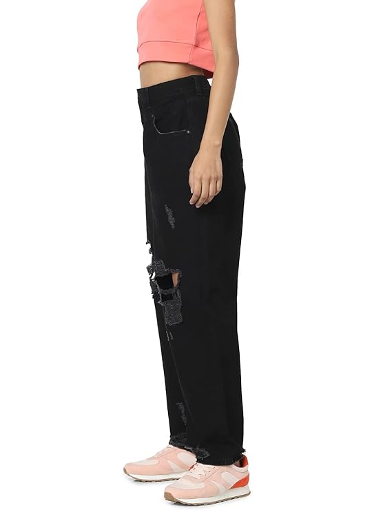 ONLY Women High Rise Mom-Fit Distressed Jeans | Baggy Fit Jeans for Women