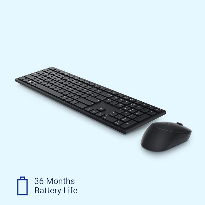 Dell KM5221W Wireless Combo - RF 2.4GHz Wireless Keyboard with 12 Programmable Keys and 3 Button Optical Mouse, Spill-Resistant Keys,