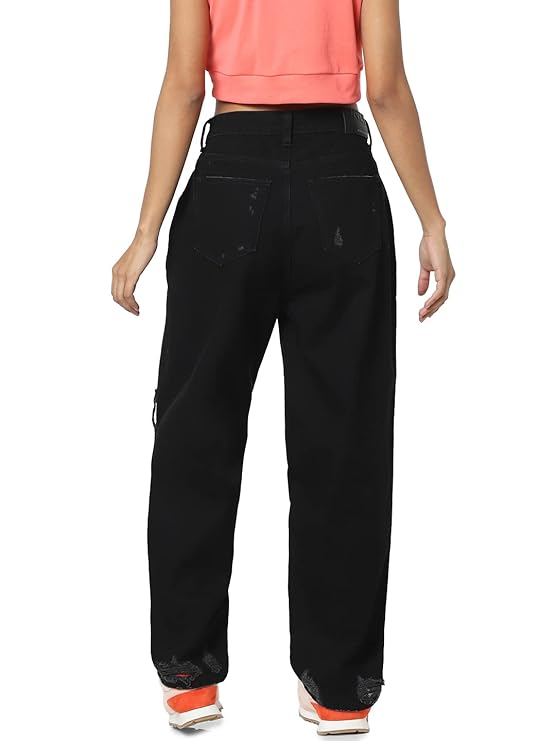 ONLY Women High Rise Mom-Fit Distressed Jeans | Baggy Fit Jeans for Women
