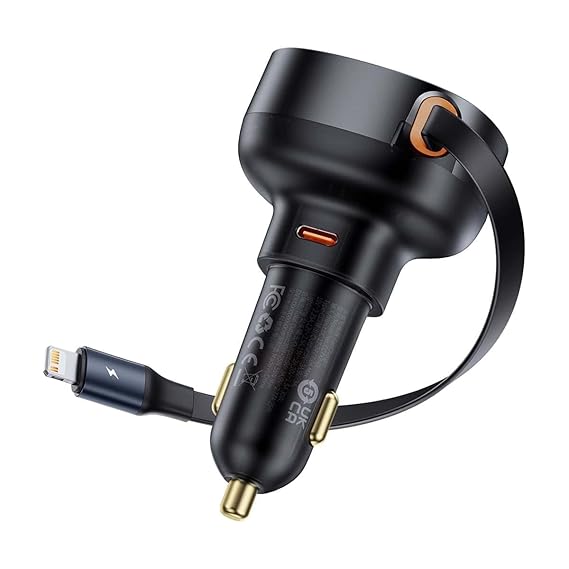 Baseus Enjoyment Pro Car Charger C,Retractable IP Cable 55W Cluster Black