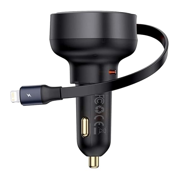 Baseus Enjoyment Pro Car Charger C,Retractable IP Cable 55W Cluster Black