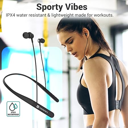 Portronics Harmonics Z4 Wireless Bluetooth 5.3 Neckband in Ear Earphones with Mic, 30Hrs Playtime (Black)