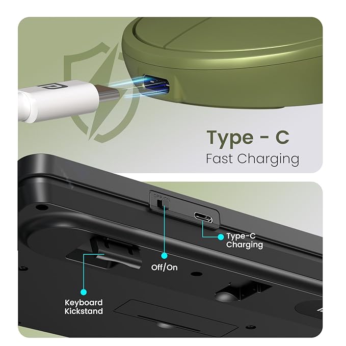 Portronics Key11 Combo Rechargeable Wireless Keyboard and Mouse Set, Bluetooth 5.3&2.4GHz Wireless,Type-C Fast Charging,Gradient Keys, Noiseless Typing, High Precision Mouse, for PC&Laptop(Green)