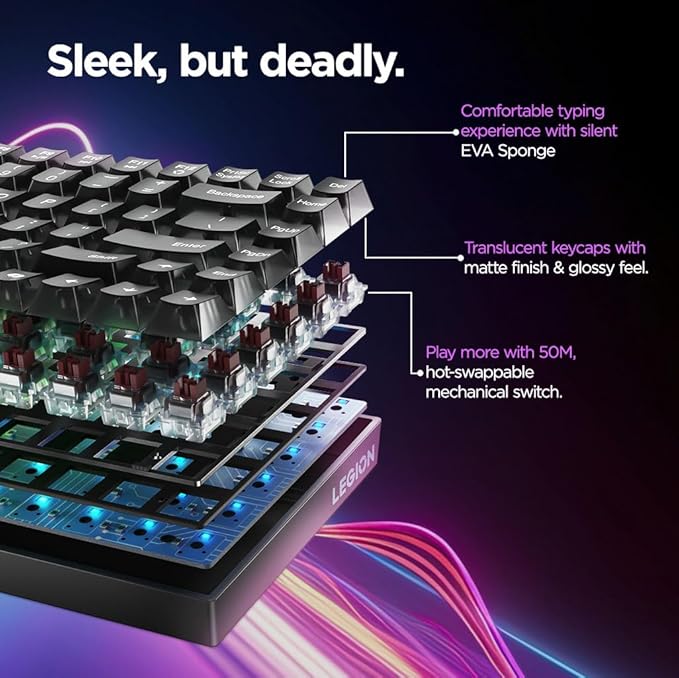 Lenovo Legion K510 Mini Pro Gaming Keyboard, 16.8 Million Colors RGB Per Key, Programmable |100% Anti Ghosting Mechanical switches |Customizable| USB 2.0 Interface