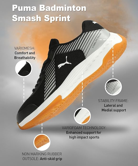 Puma Unisex Adult Badminton Smash Sprint Tennis Shoe (BLACK)