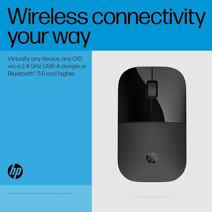 HP Z3700 Dual Black Mouse, Bluetooth 5.0, USB-A dongle, 2.4 GHz Wireless Connection, Multi-Surface Tracking, Silent clicks, Up to 1600 dpi, 16-Month Battery Life, 3-Year Warranty, 50g, Black