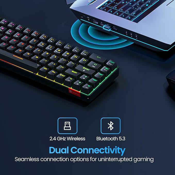 Portronics Hydra 10 Wireless Mechanical Gaming Keyboard with Bluetooth & 2.4 GHz Wireless, Red Switches, Multi-Device Pairing, TKL Compact Size, Multi-Colour Backlight, for Laptop & PC (Black)
