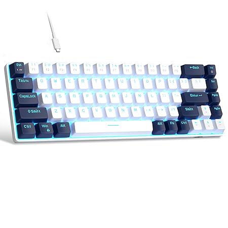 MageGee Portable 60% Mechanical Gaming Keyboard, MK-Box LED Backlit Compact 68 Keys Mini Wired Office Keyboard with Red Switch for Windows Laptop PC Mac - White/Blue