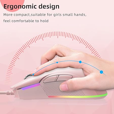 Motospeed V70 USB Wired Gaming Mouse,DPI 6400 ZEUS6400 Optical Sensor,Chorma RGB Backlit,7 Programmable Buttons?Ergonomic PC Gaming Mouse for Laptop, PC, Mac(Pink)