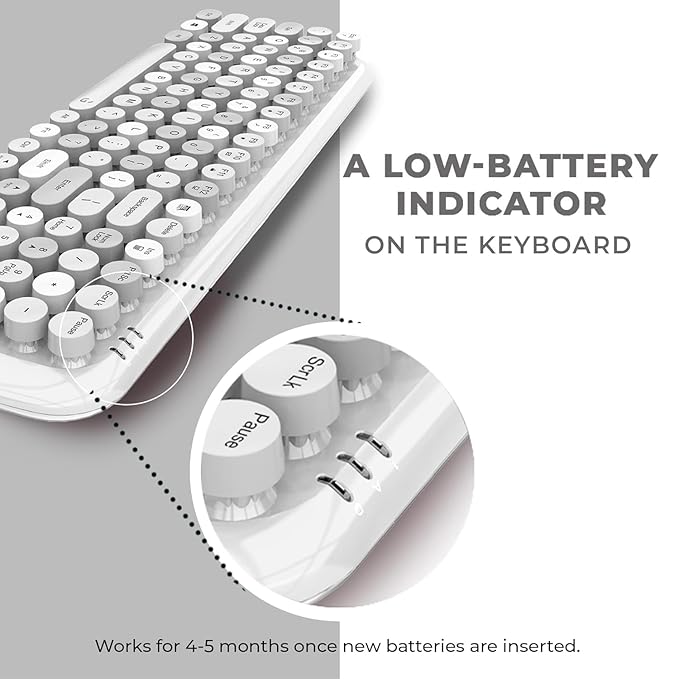 iGear KeyBee Retro Typewriter Inspired 2.4GHz Wireless Keyboard with Mouse Combo for Desktop/Laptop and Devices with USB Support, Single Nano Receiver, Round Keycaps, Cleaning Brush (White) (White)