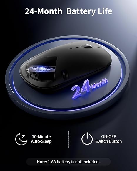 USB Wireless Mouse, 2.4G Silent Slim Cordless Computer Mouse with Metal Scroll, 1600 DPI & 24-Month Battery Life, Small Portable Optical Computer Mice for Windows macOS iPadOS Android Laptop PC