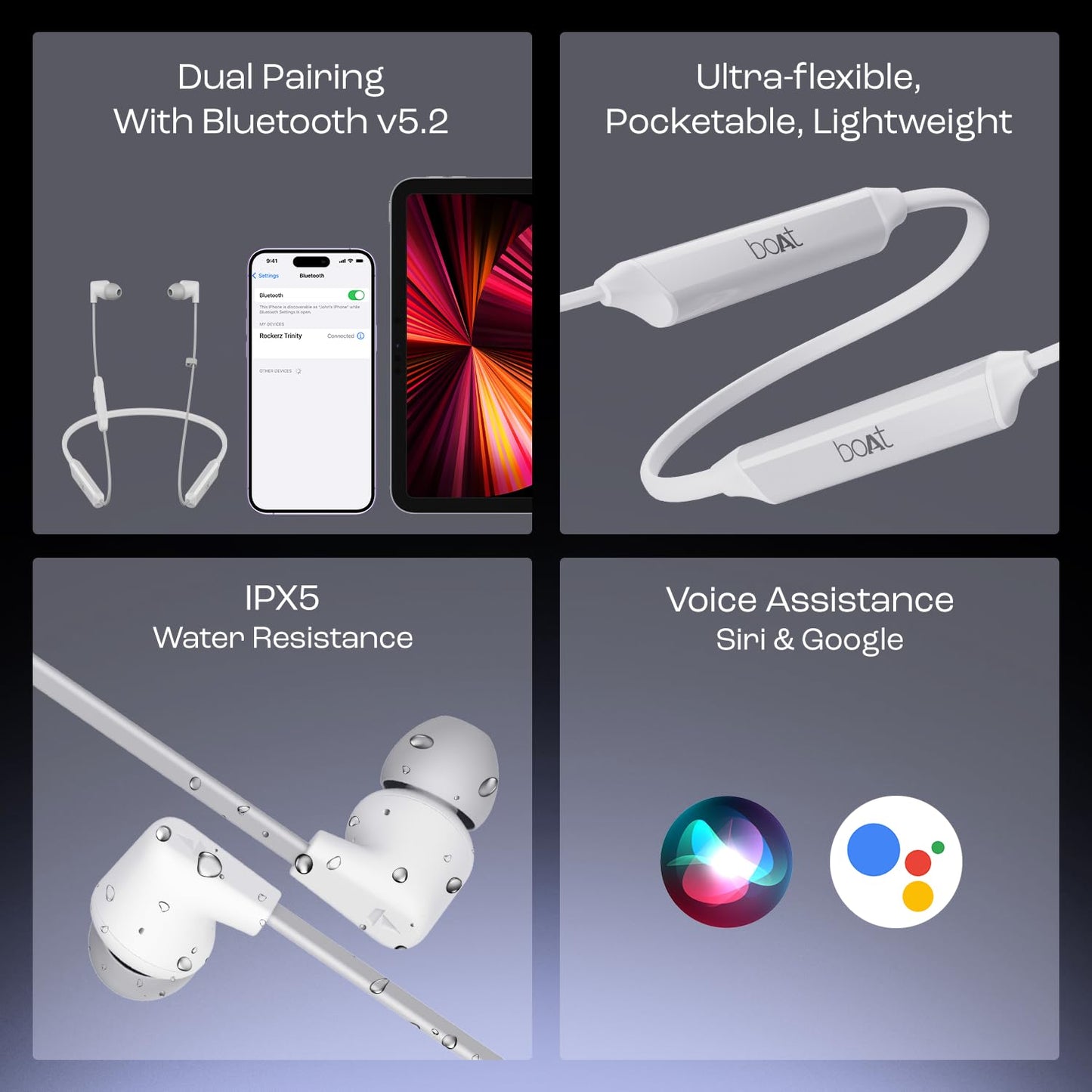 Boat Rockerz Trinity in Ear Earphones with 150H Playtime, Crystal Bionic Sound Powered by HiFi, IPX5 (3 color options)