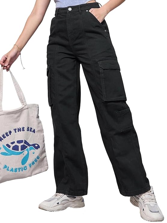 Bewakoof Womens High Rise 100% Cotton Solid Straight Fit Jeans|Straight Fit Jeans – Regular Fit | Classic Denim Pants | Everyday Casual