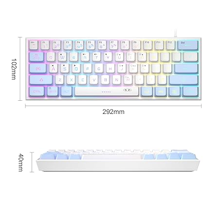 MageGee Mini 60% Gaming Keyboard, RGB Backlit 61 Key Ultra-Compact, TS91 Ergonomic Waterproof Mechanical Feeling Office Computer Keyboard for PC, MAC, PS4, Xbox ONE Gamer (Blue & White)