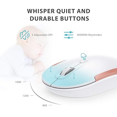 iClever USB Wireless Keyboard and Mouse Set GK08 - Rechargeable Wireless Keyboard Full Size Design with Number Pad, 2.4G Stable Connection Slim GK08 Keyboard Mouse Combo, Rose Gold