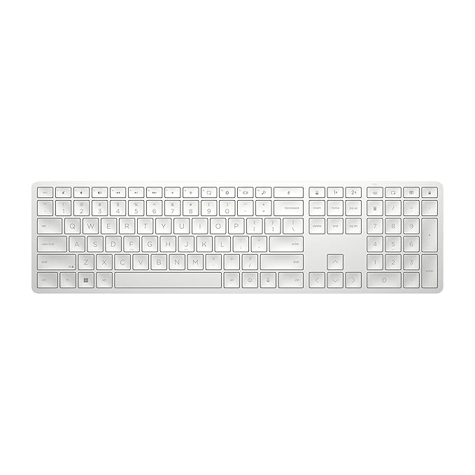 HP 970 Creator Keyboard, Wireless and Multi-Device with 20 programmable Shortcut Keys, Backlit with sensors, up to 6 Month Battery, AES encrypted, 0.67 kg, Silver