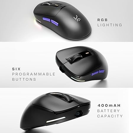 Kreo Pegasus 58 GMS Ultra Lightweight Wireless Gaming Mouse, Top PixArt Sensor, 6 Programmable Buttons, Bluetooth, 2.4GHz Connectivity Gaming Mouse, DPI Upto 26000, Software Included (Pegasus- Black)