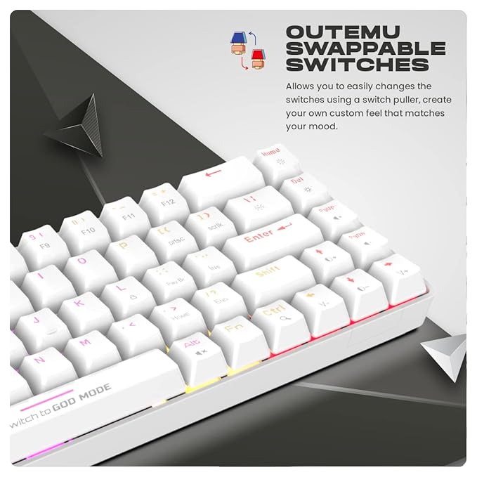 Cosmic Byte CB-GK-36 Artemis 68Key Per Key RGB Wired Mechanical Keyboard with Outemu Swappable Blue Switches and Software (White)