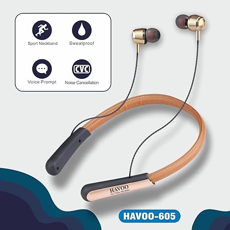 HAVOO EARTH 605 Wireless Bluetooth Leather Belt Headphones with Bass Sound [Lightweight Neckband, up to 90 Hrs Playback time.