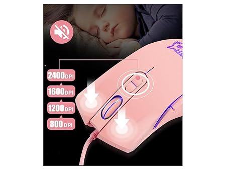CORN Gaming Wired USB Mouse, 2400DPI 4 Adjustable Levels, Ergonomic Slient Mouse for PC/Desktop/Laptop - Pink Cat