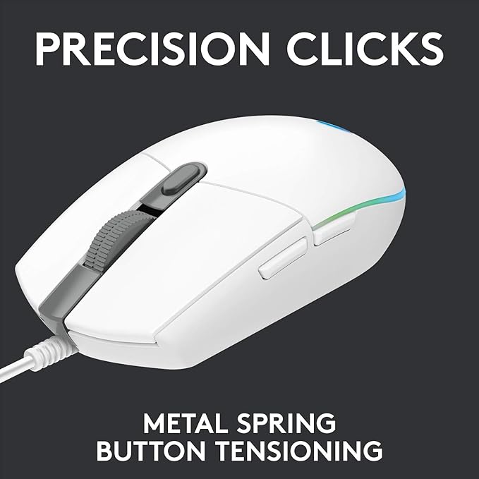 Logitech G102 Light Sync Gaming Mouse with Customizable RGB Lighting, 6 Programmable Buttons, Gaming Grade Sensor, 8K DPI Tracking,16.8mn Color, Light Weight - White
