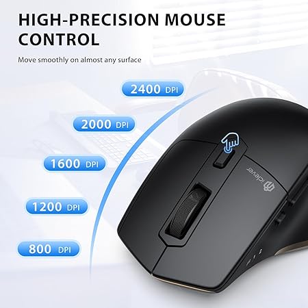 iClever Bluetooth Mouse MD172, Wireless Mouse Dual Mode(Bluetooth+USB), Multi-Devices Ergonomic Mouse with 5 Adjustable DPI and 7 Buttons, Rechargeable Silent Mice for Laptop/iPad/MacBook/Tablet/PC