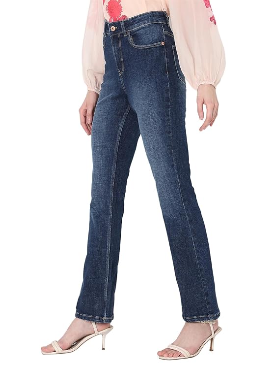VERO MODA Women High Rise High Waist Bootcut Flared Jeans | Wide Leg Bell Bottom Denim | Stretchy & Stylish Retro Look