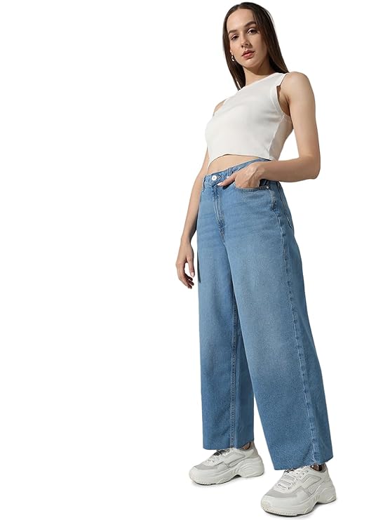 ONLY Women's High Rise Wide Leg Jeans