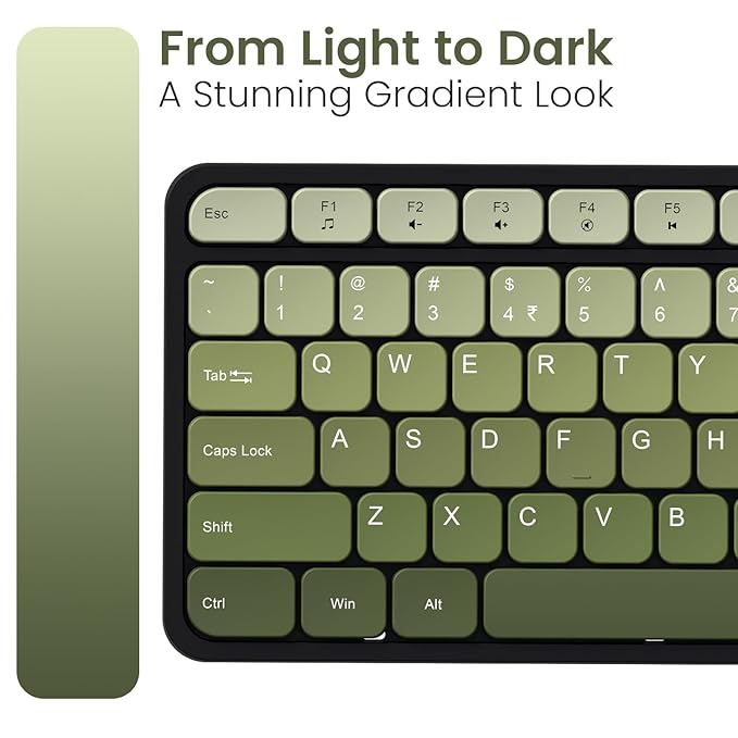 Portronics Key11 Combo Rechargeable Wireless Keyboard and Mouse Set, Bluetooth 5.3&2.4GHz Wireless,Type-C Fast Charging,Gradient Keys, Noiseless Typing, High Precision Mouse, for PC&Laptop(Green)