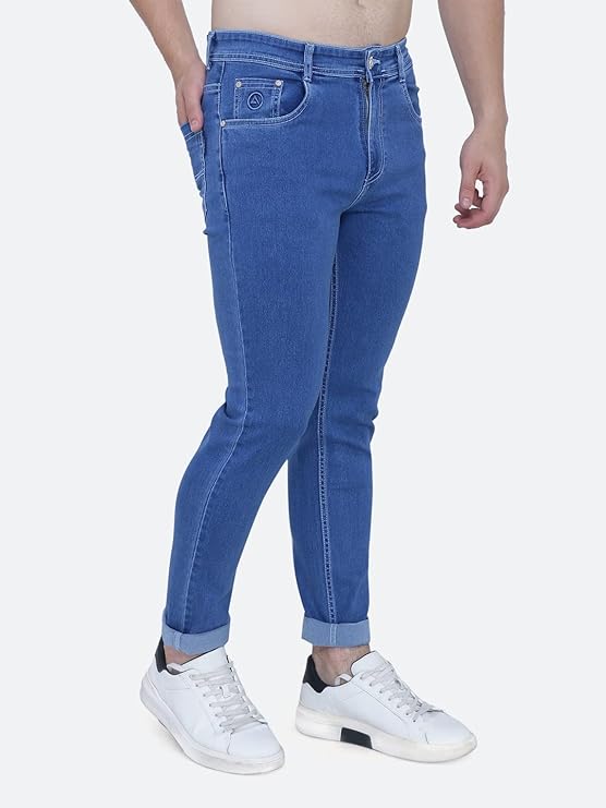 Awack Strechable Denim Washed Regular Fit Mid Waist Medium Weight Stretchable Denim Jeans Pant for Men