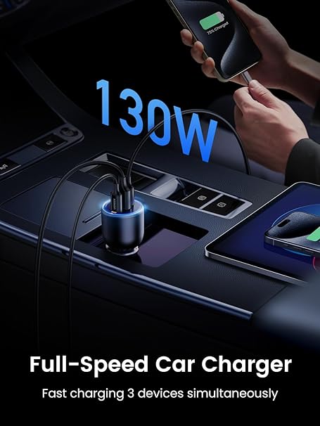UGREEN 130W Laptop USB C Car Charger Fast Charging, 3 Ports Cigarette Lighter Adapter, PD3.0/QC4.0/PPS 45W (Black)