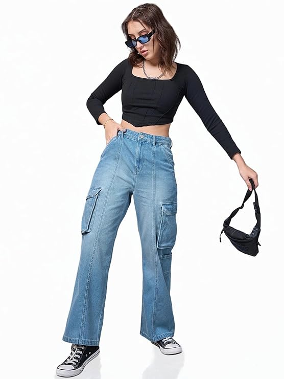 Bewakoof Womens High Rise 100% Cotton Solid Straight Fit Jeans|Straight Fit Jeans – Regular Fit | Classic Denim Pants | Everyday Casual