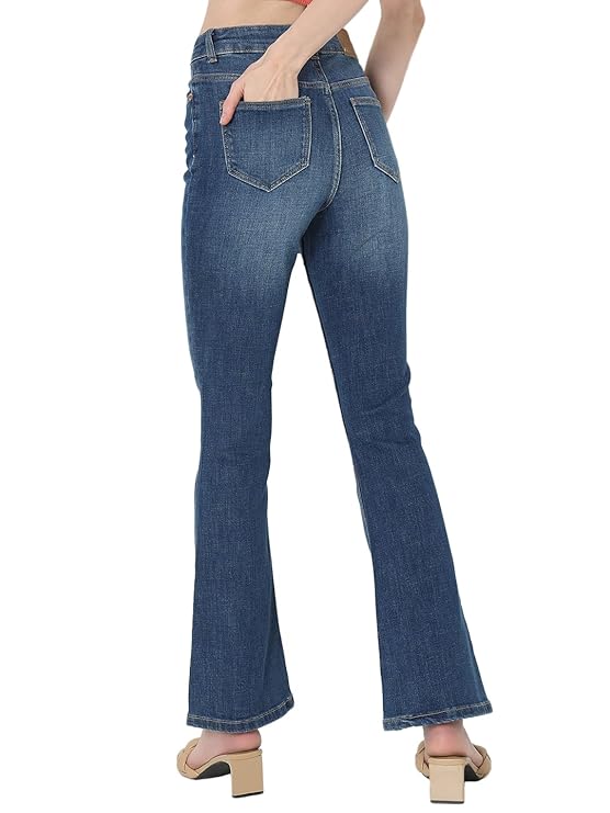 VERO MODA Women High Rise High Waist Bootcut Flared Jeans | Wide Leg Bell Bottom Denim | Stretchy & Stylish Retro Look